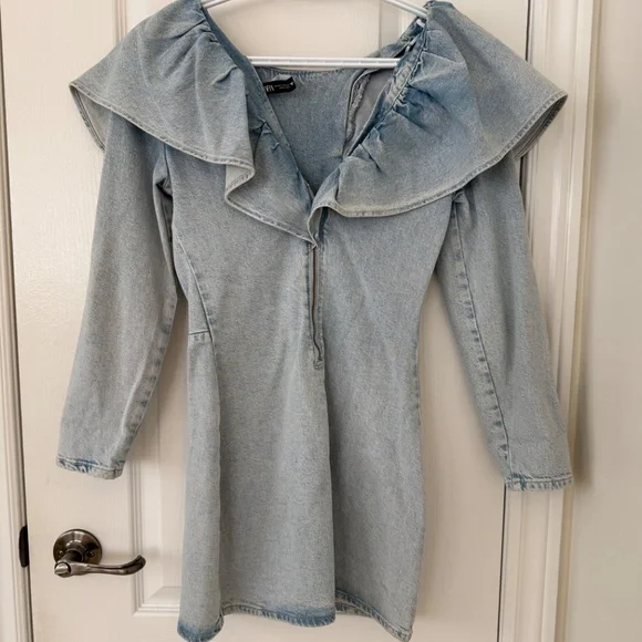 Zara Denim Ruffle Mini Dress - Picture 4 of 4